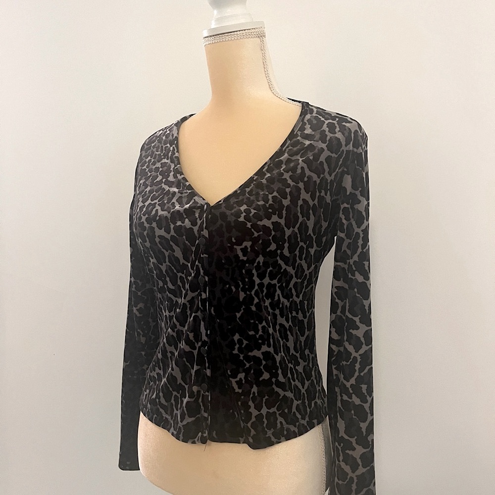 Vintage Betsey Johnson Stretch Velvet Cropped Leopard Long Sleeve Top